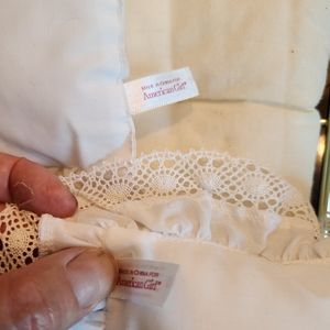 American girl Samantha's brass bed ,dresser, and washing bowl with towel.